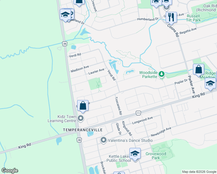 map of restaurants, bars, coffee shops, grocery stores, and more near 18 Rossini Drive in Richmond Hill