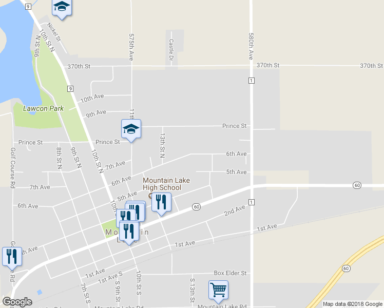 map of restaurants, bars, coffee shops, grocery stores, and more near 1427 6th Avenue in Mountain Lake