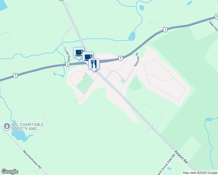 map of restaurants, bars, coffee shops, grocery stores, and more near 19762 Airport Road in Regional Municipality of Peel