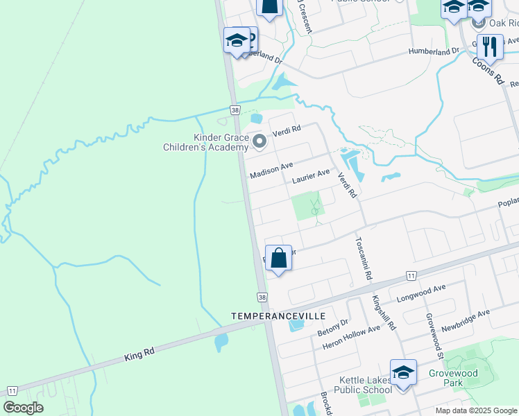 map of restaurants, bars, coffee shops, grocery stores, and more near Samba Street in Richmond Hill