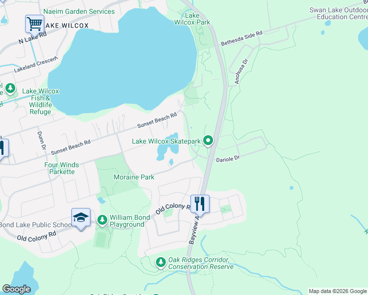 map of restaurants, bars, coffee shops, grocery stores, and more near 8 Bayview Park Lane in Richmond Hill