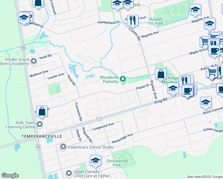 map of restaurants, bars, coffee shops, grocery stores, and more near 9 Lorwood Court in Richmond Hill