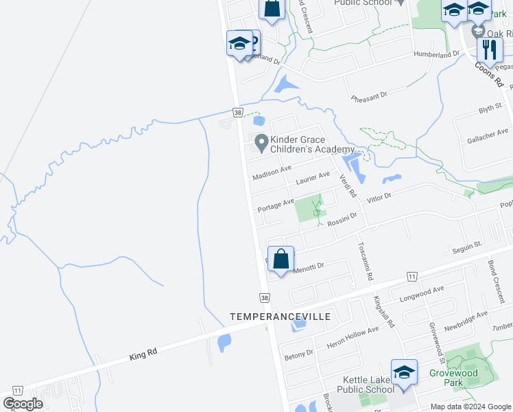 map of restaurants, bars, coffee shops, grocery stores, and more near 10 Portage Avenue in Richmond Hill