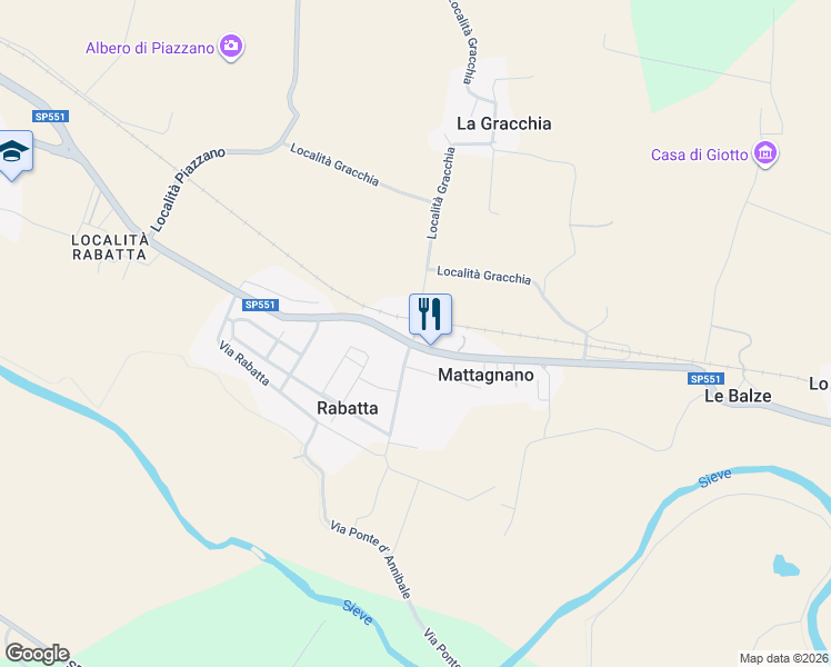 map of restaurants, bars, coffee shops, grocery stores, and more near 99 Località Gracchia in Mattagnano