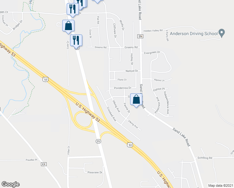 map of restaurants, bars, coffee shops, grocery stores, and more near 201 Grant Street in Holmen