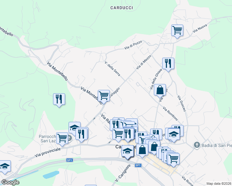 map of restaurants, bars, coffee shops, grocery stores, and more near 3 Via dei Ciliegi in Camaiore