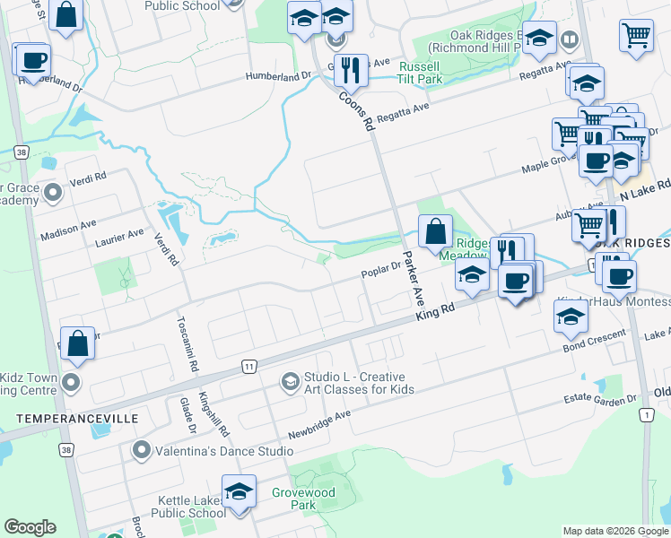 map of restaurants, bars, coffee shops, grocery stores, and more near 6 Vitlor Drive in Richmond Hill