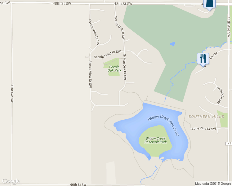 map of restaurants, bars, coffee shops, grocery stores, and more near 5361 Scenic Oak Drive Southwest in Rochester