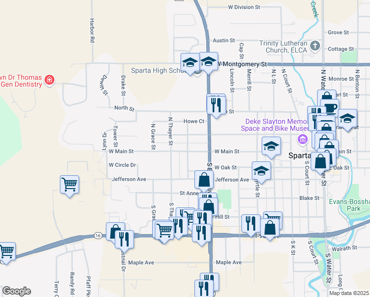 map of restaurants, bars, coffee shops, grocery stores, and more near 900 West Main Street in Sparta