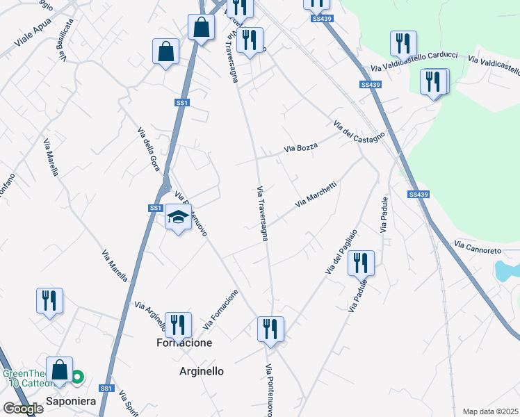 map of restaurants, bars, coffee shops, grocery stores, and more near 88 Via Traversagna in Pietrasanta