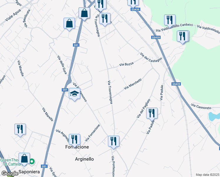 map of restaurants, bars, coffee shops, grocery stores, and more near 88 Via Traversagna in Pietrasanta