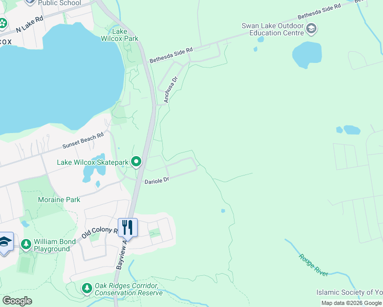 map of restaurants, bars, coffee shops, grocery stores, and more near 129 Dariole Drive in Richmond Hill