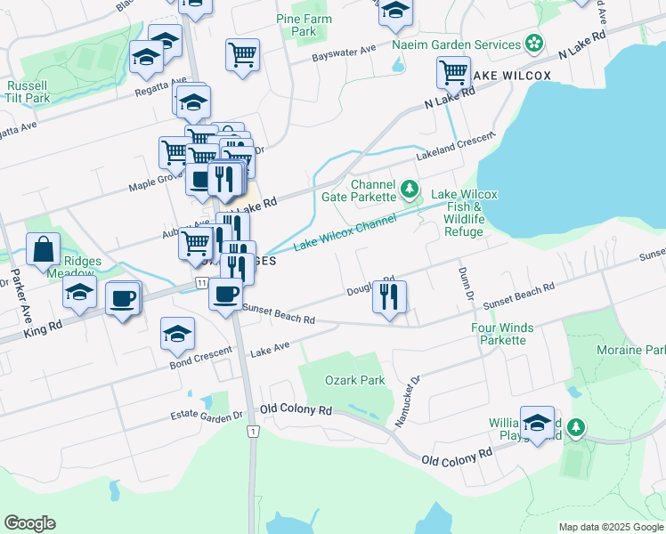 map of restaurants, bars, coffee shops, grocery stores, and more near 80 Douglas Road in Richmond Hill