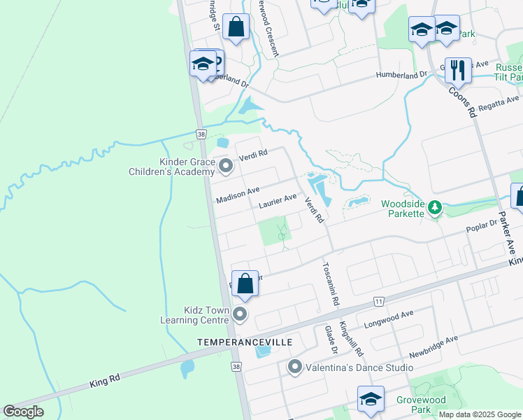 map of restaurants, bars, coffee shops, grocery stores, and more near 67 Laurier Avenue in Richmond Hill