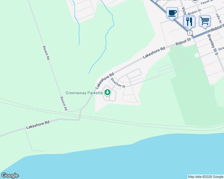 map of restaurants, bars, coffee shops, grocery stores, and more near Greenaway Circle in Port Hope