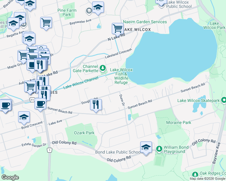 map of restaurants, bars, coffee shops, grocery stores, and more near 214 Douglas Road in Richmond Hill