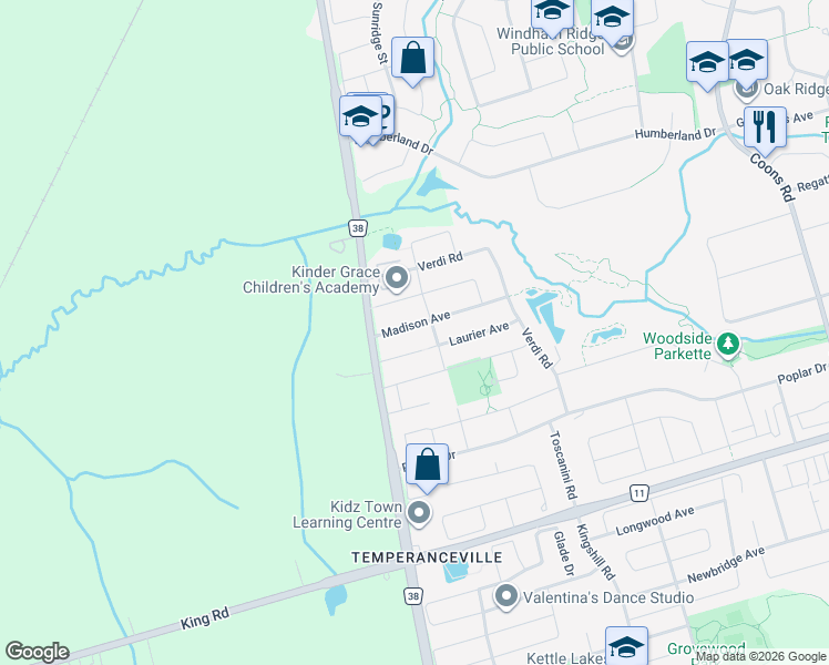 map of restaurants, bars, coffee shops, grocery stores, and more near 39 Madison Avenue in Richmond Hill
