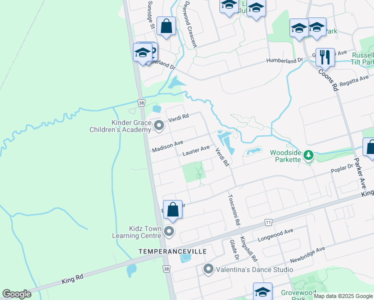 map of restaurants, bars, coffee shops, grocery stores, and more near 80 Laurier Avenue in Richmond Hill