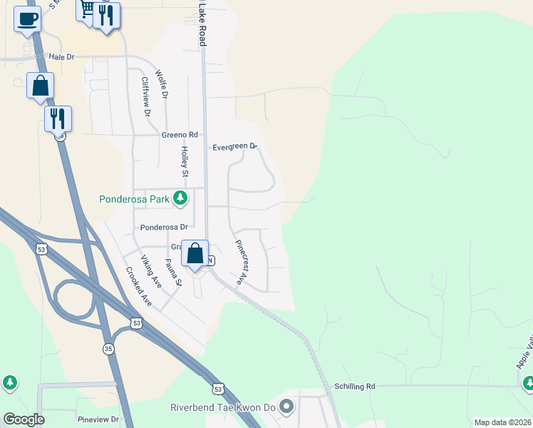 map of restaurants, bars, coffee shops, grocery stores, and more near 614 Alpine Lane in Holmen