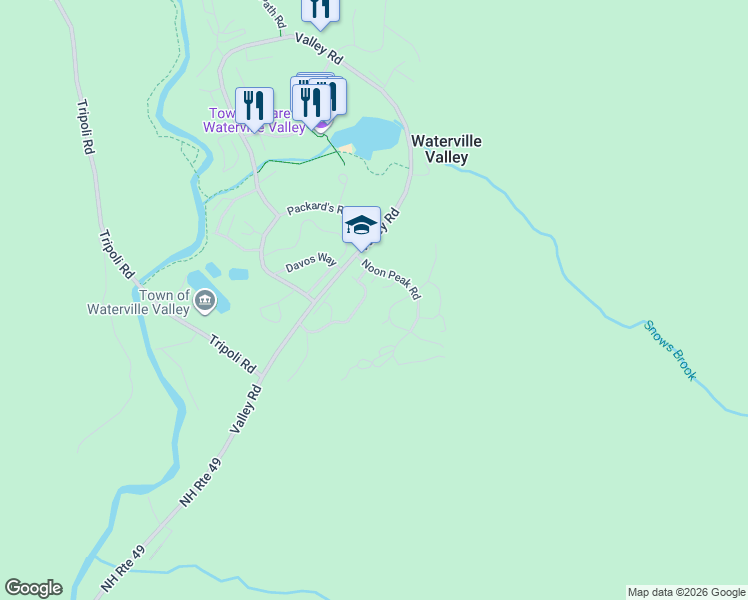 map of restaurants, bars, coffee shops, grocery stores, and more near 7 Mountain Village Road in Waterville Valley