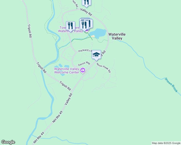 map of restaurants, bars, coffee shops, grocery stores, and more near 10 Chippewa Way in Waterville Valley