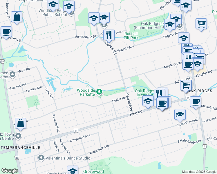 map of restaurants, bars, coffee shops, grocery stores, and more near in Richmond Hill