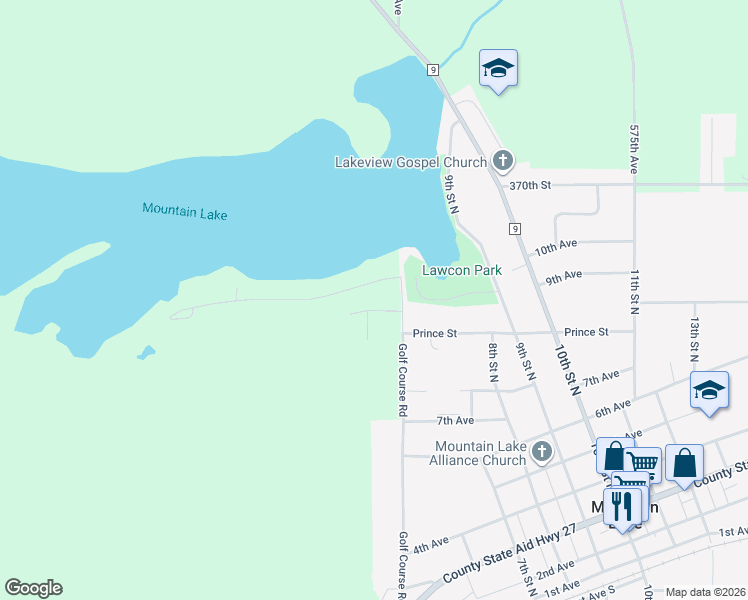 map of restaurants, bars, coffee shops, grocery stores, and more near in Mountain Lake