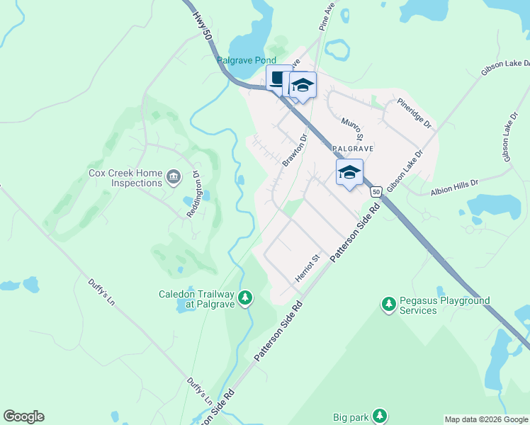 map of restaurants, bars, coffee shops, grocery stores, and more near 3 Carroll Court in Caledon