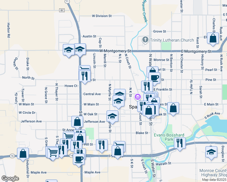 map of restaurants, bars, coffee shops, grocery stores, and more near 410 Central Avenue in Sparta