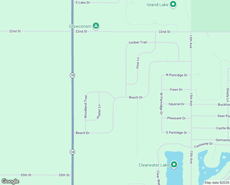 map of restaurants, bars, coffee shops, grocery stores, and more near W5930 Beach Drive in New Lisbon