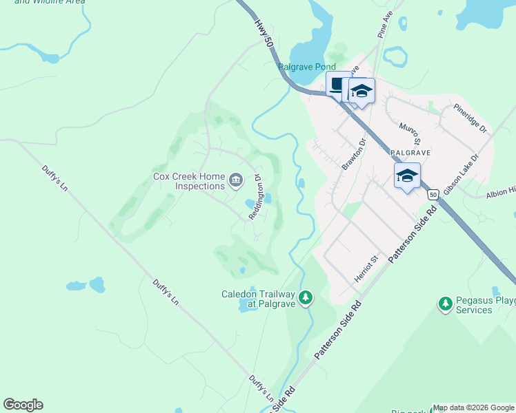map of restaurants, bars, coffee shops, grocery stores, and more near 10 Reddington Drive in Regional Municipality of Peel