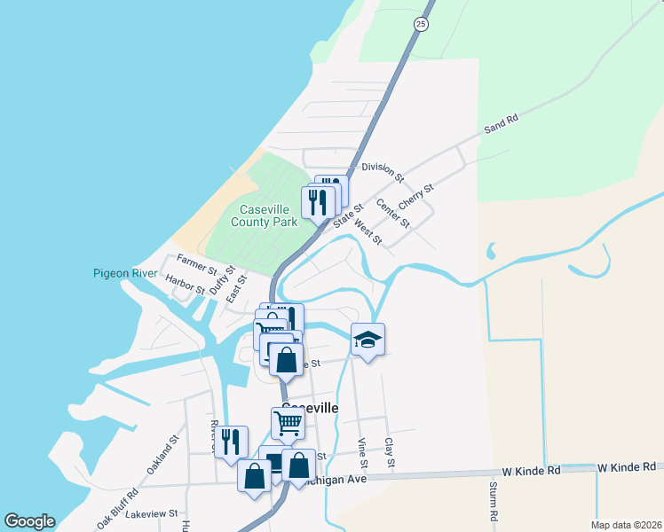 map of restaurants, bars, coffee shops, grocery stores, and more near 6439 Terrie Drive in Caseville