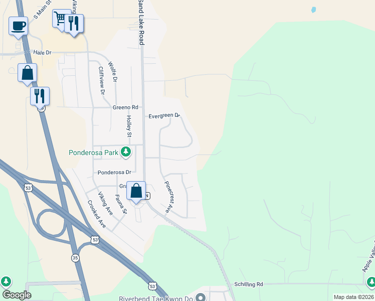 map of restaurants, bars, coffee shops, grocery stores, and more near 614 Alpine Lane in Holmen