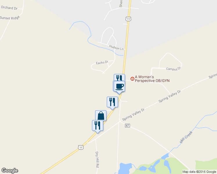 map of restaurants, bars, coffee shops, grocery stores, and more near 19317 Route 11 in Watertown