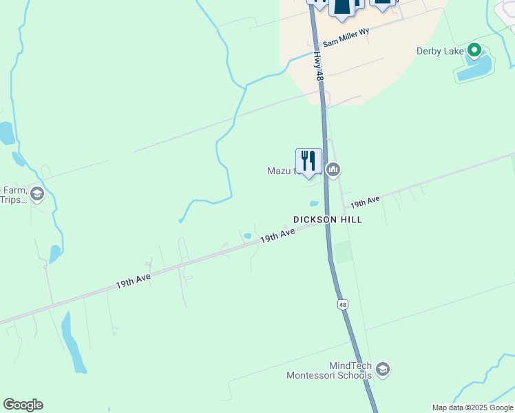 map of restaurants, bars, coffee shops, grocery stores, and more near 5878 19th Avenue in Markham