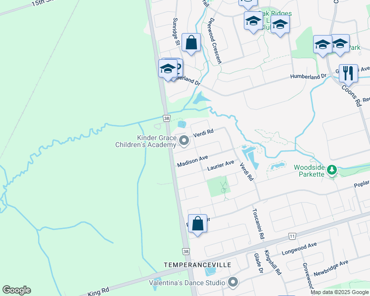 map of restaurants, bars, coffee shops, grocery stores, and more near 34 Lowther Avenue in Richmond Hill
