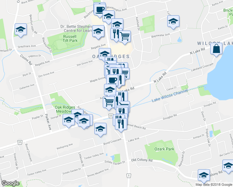 map of restaurants, bars, coffee shops, grocery stores, and more near 20955 Yonge Street in Richmond Hill