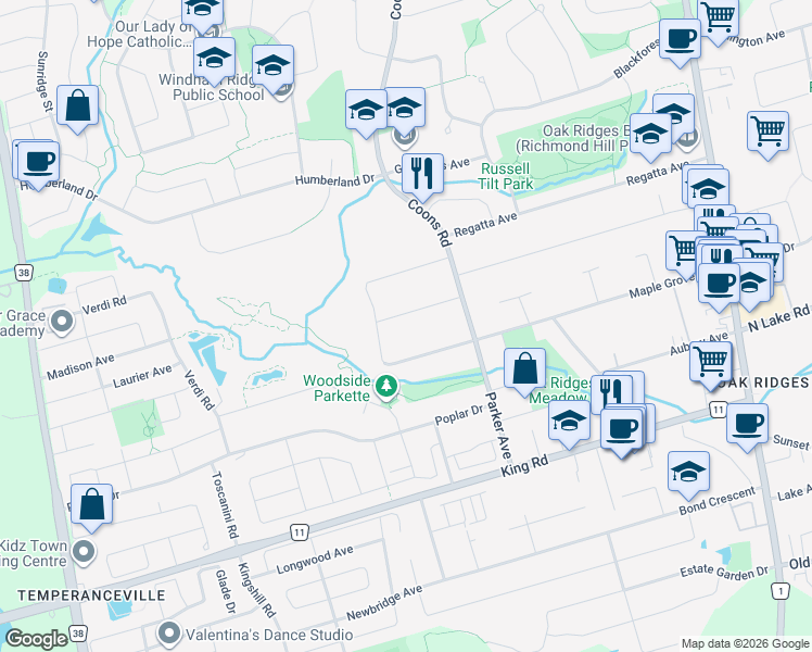 map of restaurants, bars, coffee shops, grocery stores, and more near 13 Gallacher Avenue in Richmond Hill