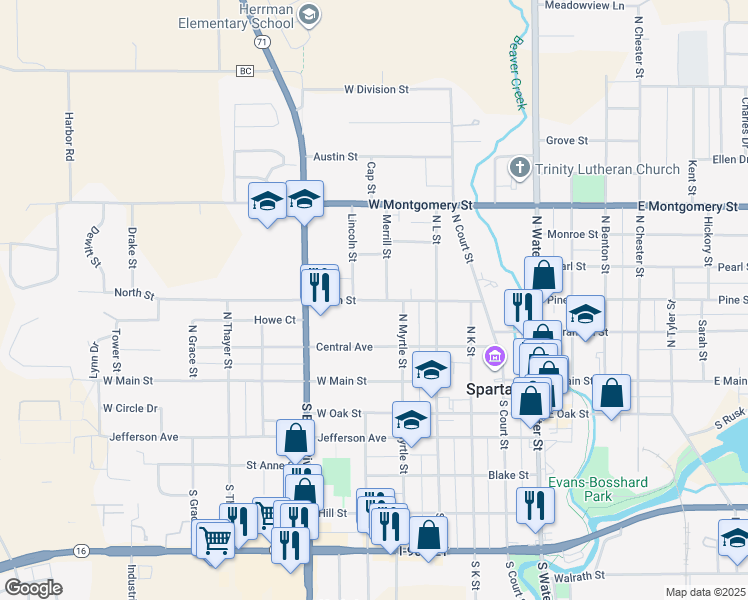 map of restaurants, bars, coffee shops, grocery stores, and more near 500 North Street in Sparta
