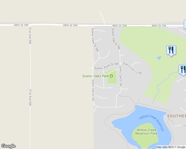 map of restaurants, bars, coffee shops, grocery stores, and more near 5177 Scenic View Drive Southwest in Rochester