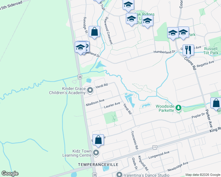 map of restaurants, bars, coffee shops, grocery stores, and more near 100 Lowther Avenue in Richmond Hill