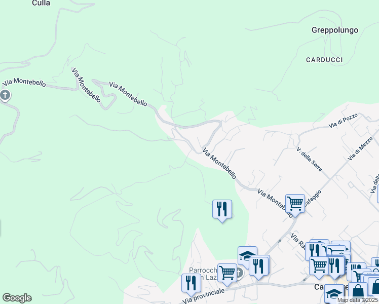 map of restaurants, bars, coffee shops, grocery stores, and more near 154 Via Montebello in Provincia di Lucca
