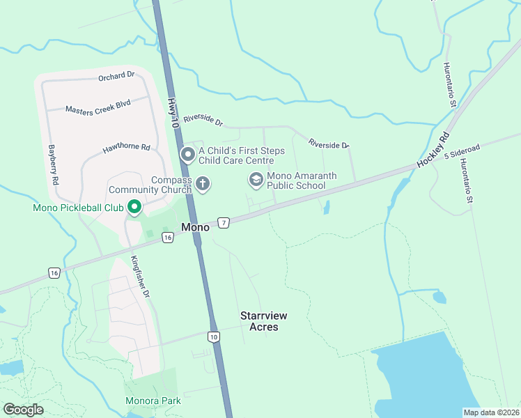 map of restaurants, bars, coffee shops, grocery stores, and more near 10 Hockley Road in Orangeville