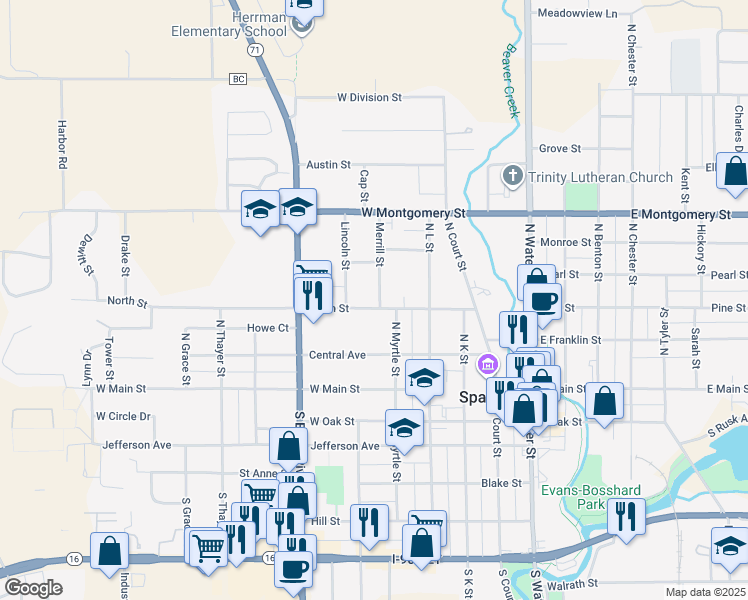 map of restaurants, bars, coffee shops, grocery stores, and more near 500 North Street in Sparta