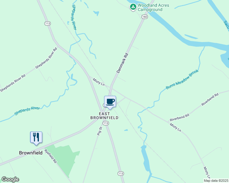 map of restaurants, bars, coffee shops, grocery stores, and more near 47 Misty Lane in Brownfield