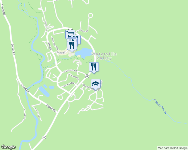 map of restaurants, bars, coffee shops, grocery stores, and more near 98 Valley Road in Waterville Valley