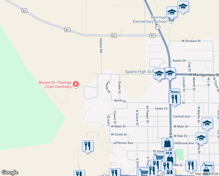map of restaurants, bars, coffee shops, grocery stores, and more near 475 Dewitt Street in Sparta
