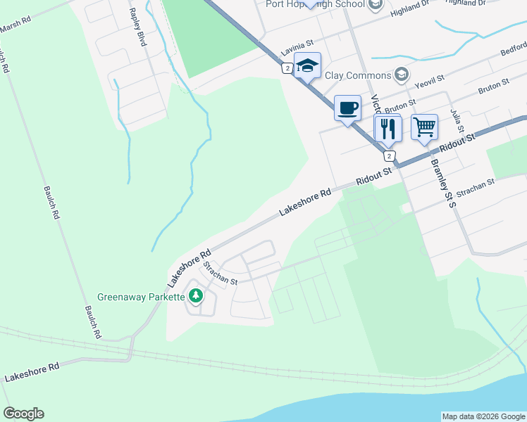 map of restaurants, bars, coffee shops, grocery stores, and more near 376 Lakeshore Road in Port Hope