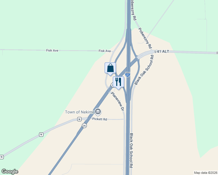 map of restaurants, bars, coffee shops, grocery stores, and more near 3601 County Highway N in Oshkosh