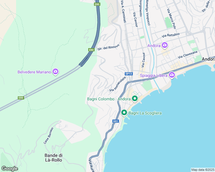 map of restaurants, bars, coffee shops, grocery stores, and more near 34 Via Immacolata in Marina di Andora